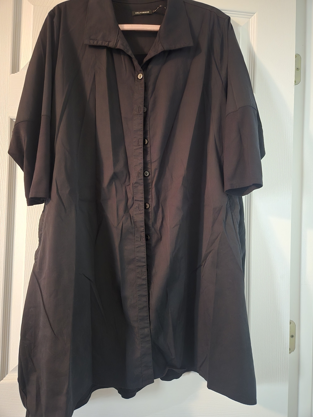 Stella Carakasi Black 3/4 Sleeve Cotton Tunic With Jersey Knit Swing Back
